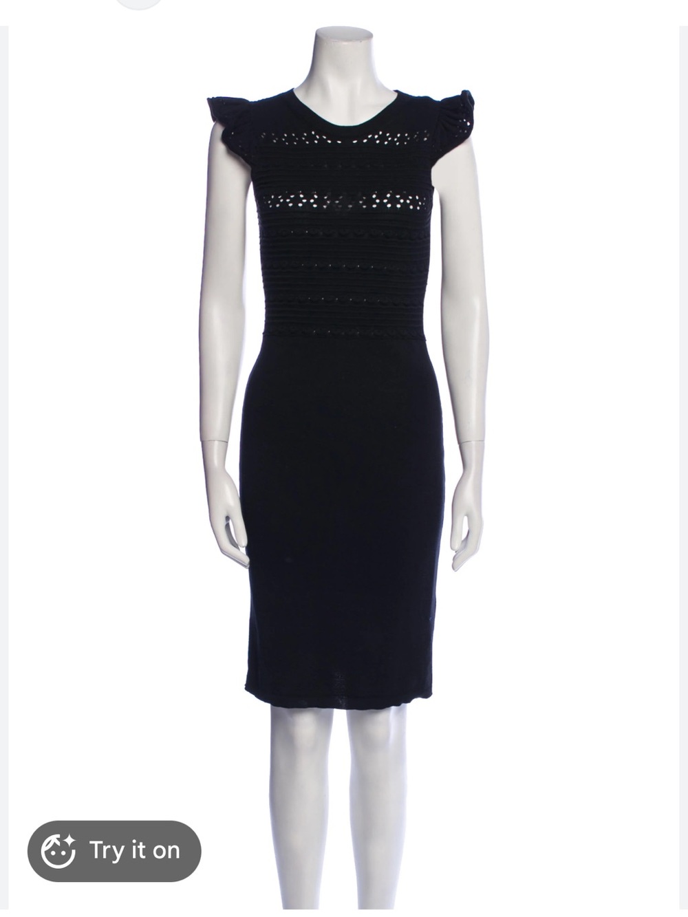 RED Valentino Black Knit Midi Dress with Eyelet Bodice
